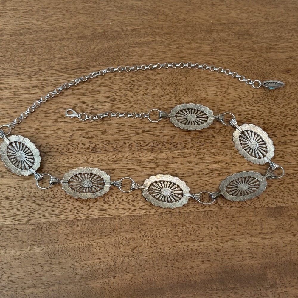 Southwestern Concho Style Belt Faux Turquoise Silver Tone Medallion Western 40" - Picture 5 of 6